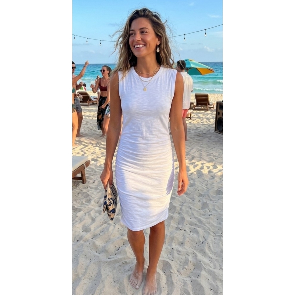 Standard James Perse Sleeveless Ruched Dress White Size 4